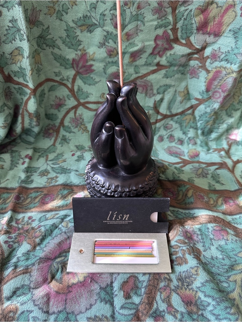 Black Ceramic Prayer Hand Incense Holder with incomplete Lisn Incense Set